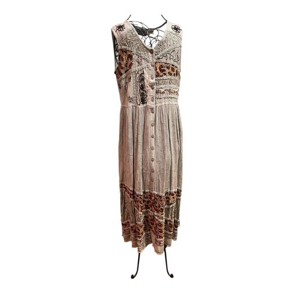 Indian Bohemian Embroidery Gray Leopard Maxi Dress Festival Size Medium - Picture 7 of 16